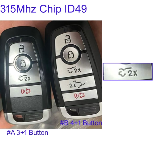 MK160239  3+1/4+1 Button 315Mhz Remote Key Smart Key for Ford Raptor Auto Key Fob Keyless Go with ID49 Chip
