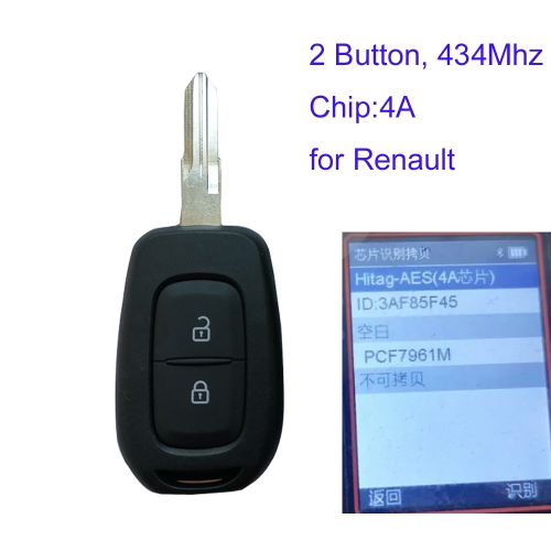 MK230113 2 Button 433MHz Head Key for R-enault Car Key Fob With 4A PCF7961M Chip