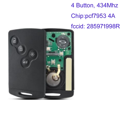 MK230114 433 MHz 4 Button Smart Card Key For 2009 2010 2014 2015 2017 Hands free R-enault Clio IV Captur 285971998R Keyless 4A Chip