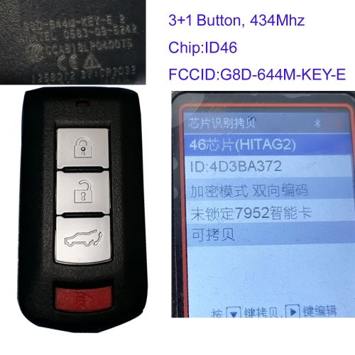 MK350089 3+1Buttons 434Mhz Smart Key for M-itsubishi  Lancer Outlander FCCID:G8D-644M-KEY-E With ID46 Chip Auot Key Fob