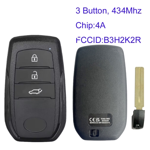 MK190645 3 Button 433.58/434.42Mhz Smart Key for T-oyota Yaris 2020 Smart Key Fob Keyless Go Key B3H2K2R with 4A Chip