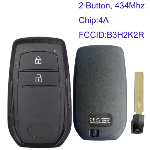 MK190645 2 Button 433.58/434.42Mhz Smart Key for T-oyota Yaris 2020 Smart Key Fob Keyless Go Key B3H2K2R with 4A Chip
