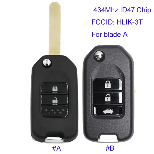 MK180376 2/3 button Flip Key 433mhz ID47 Chip for H-onda Civic Accord City CR-V Fit Jazz CRIDER Auto Car Keys TWB1G721 Type A