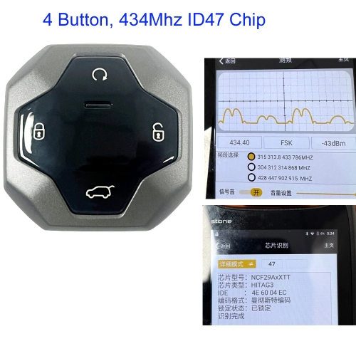 MK080037 4Button 433MHz  Smart Key for CheryJetour T2 T1 T3 TX JETOUR Traveller Auto Car Key Fob with ID47 Chip
