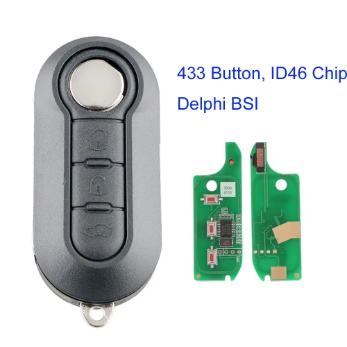 MK330076 3 Button 433Mhz Flip Key for Fiat 500 Grande Punto Doblo Qubo 2006 2007 2013 with PCF7946 Chip Delphi BSI System