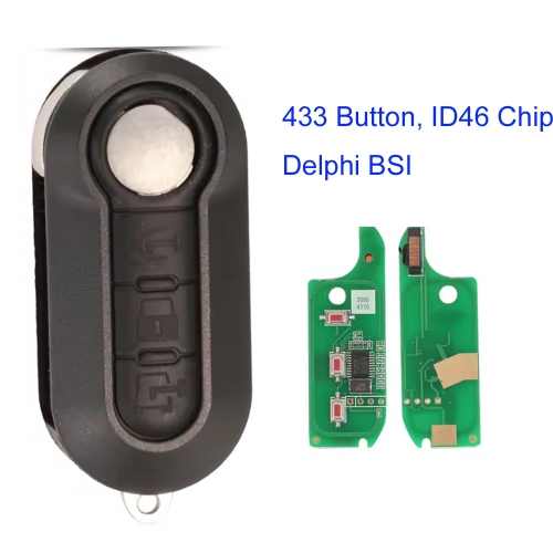 MK330078 3 Button 433Mhz Flip Key for Fiat 500 Grande Punto Doblo Qubo 2006 2007 2013 with PCF7946 Chip Delphi BSI System
