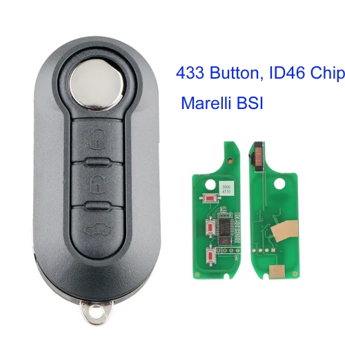 MK330075 3 Button 433Mhz Flip Key for Fiat 500 Grande Punto Doblo Qubo 2006 2007 2013 with PCF7946 Chip Marelli BSI System