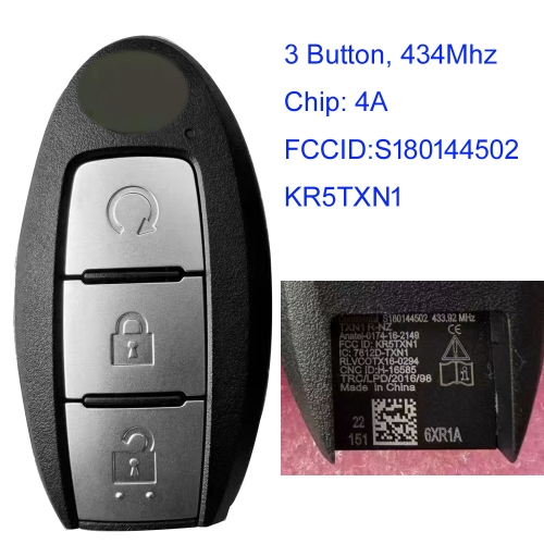 MK210234 3 Button 434MHz Smart Key for N-issan X-Trail Rogue Kicks Auto Key Fob S180144502 KR5TXN1 With 4A Chip