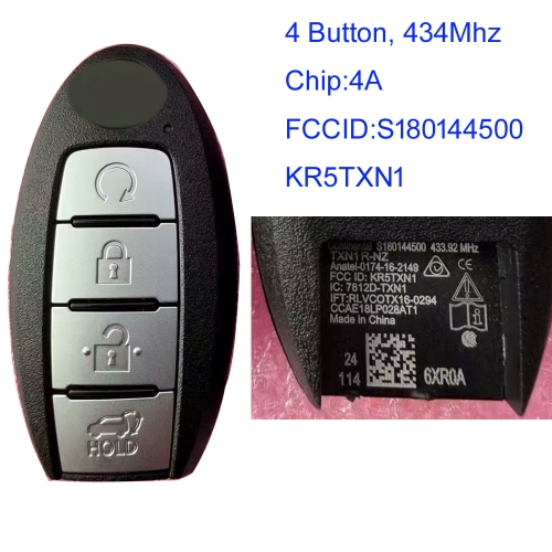 MK210235 4 Button 434MHz Smart Key for N-issan X-Trail Rogue Kicks Auto Key Fob S180144500 KR5TXN1 With 4A Chip