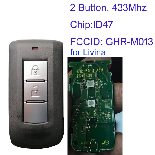MK210236 2 Button 434MHz Smart Key for N-issan Livina Auto Key Fob M013 With ID47 Chip