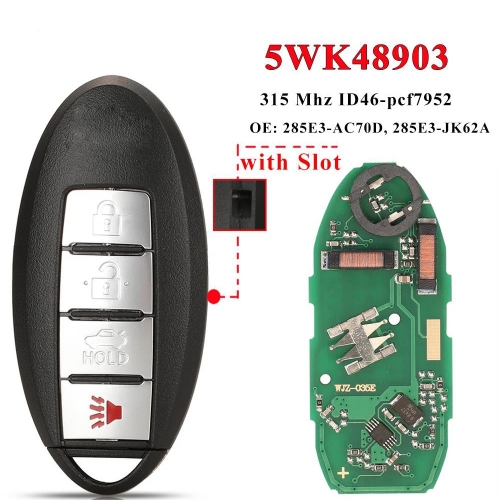 MK210099 3+1 Button 315mhz Smart Key for N-issan Teana Altima FX35 FX50 G25 G35 G37 Q40 Q60 QX70 Remote Key Fob KR55WK48903 PCF7952 Chip