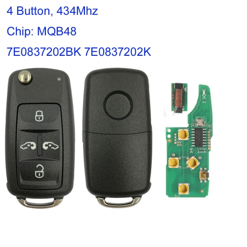 MK120191 4 Button 433mhz Flip Key for VW Sharan Multivan Caravelle Remote Control With MQB48 Chip Auto Car Key 7E0837202BK 7E0837202K