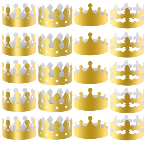 UNICORN ELEMENT 28 Pieces Gold Paper Crowns Party King Crown Paper Hats for Party and Celebration