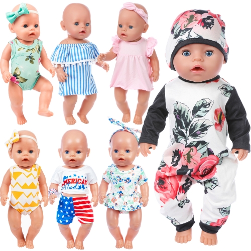 ZITA ELEMENT 7 Sets 14 - 16 Inch Baby Doll Clothes Dress Swimsuits Jumpsuits Headbands for 43cm New Born Baby Doll, 15 Inch Bitty Baby Doll