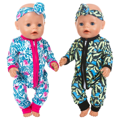 ZITA ELEMENT 2 Sets Baby Doll Clothes Outfits Jumpsuits with 2 Headbands for 14-16 Inch Baby Doll, 43cm New Born Baby Doll, 15 Inch Bitty Baby Doll