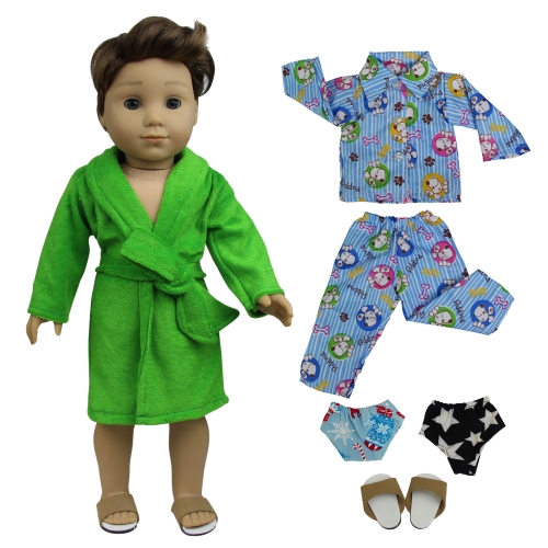 ZITA ELEMENT 2 Sets Pajamas Bathrobe with 2 Underpants and 1 Slippers Shoes for American 18 inch Boy Doll Logan Doll Nightgown Sleepwear Clothes Outfi