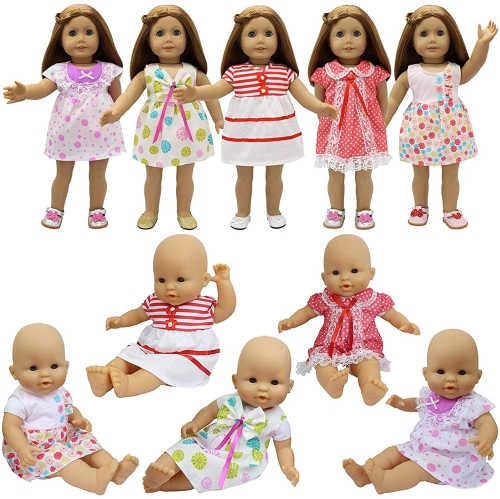 ZITA ELEMENT Baby Doll Clothes - 5 Sets Handmade Dresses Cute Clothing for 14-16 Inch Alive Doll and American 18 Inch Girl Doll Xmas Gift