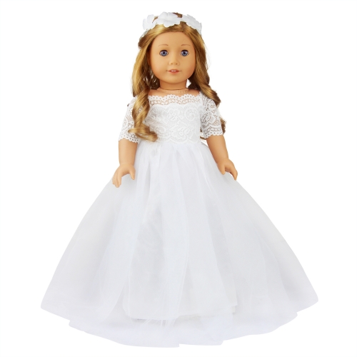 ZITA ELEMENT 18 Inch Doll Bride Wedding Dress with Headband for American Doll Girl Party Gown Dress Clothes Outfits and Hair Accessories