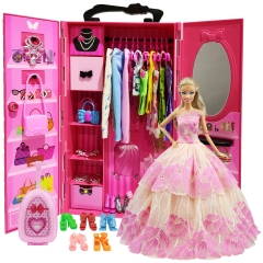 ZITA ELEMENT Doll Closet Wardrobe for 11.5 Inch Girl Doll Clothes and Accessories Storage