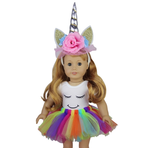 ZITA ELEMENT American 18 Inch Girl Doll Unicorn Doll Clothes with Headband Horn Tutu Dress for 18 Inch Doll Unicorn Clothes Outfits
