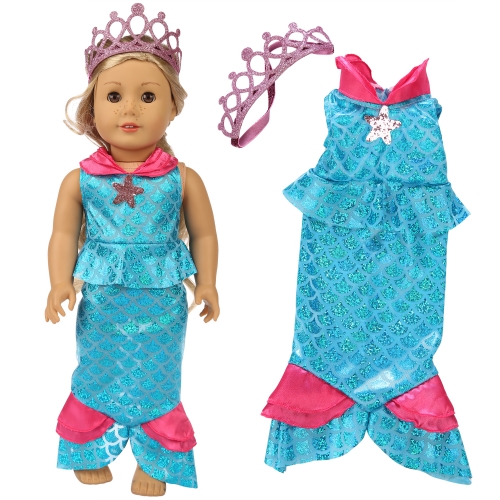 ZITA ELEMENT American 18 Inch Girl Doll Mermaid Clothes Dress and Crown Accessories for 18 Inch Girl Doll Outfits