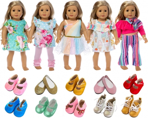 ZITA ELEMENT American 18 Inch Girl Doll Clothes Outfits, including Lot 7 of Dress and Shoes for Doll Clothes and Accessories