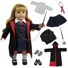 ZITA ELEMENT 8 Pcs Doll Clothes Hermione Granger Hogwarts-Like School Uniform with Cloak Shoes Outfits for American Girl Doll