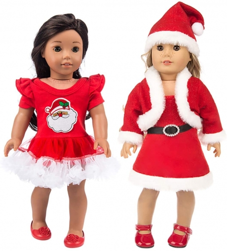 ZITA ELEMENT 2 Sets 18 Inch Doll Clothes Christmas Dress with 1 Christmas Hat for American 18 Inch Girl Doll Christmas Clothes Outfits