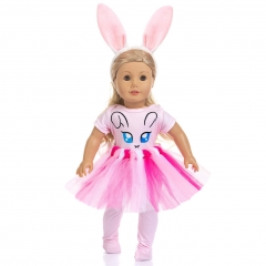 ZITA ELEMENT 4 Items Bunny Doll Clothes with Rabbit Hairband for American 18 Inch Girl Doll and Other 18 Inch Doll Easter Clothes Outfits