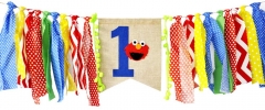 ZITA ELEMENT First Birthday Party Decoration Supply Burlap High Chair Banner Bunting for Baby Boy - Elmo Theme