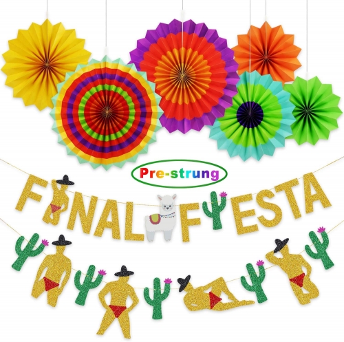 ZITA ELEMENT Final Fiesta Banner Mexican Fiesta Theme Party Decor Bachelorette Party Decor Supplies, include Final Fiesta Banner, Glittery Cactus Men