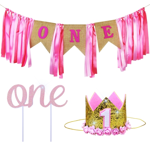 ECORELF 1st Birthday Boy Decorations - Pink Color- Paper party hats