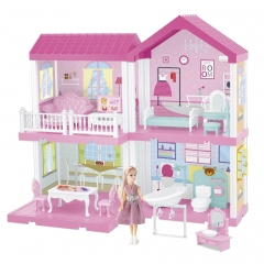 ZITA ELEMENT Toy Building Block, Dream House Doll House Kit, DollHose, 2 Floors with 1 Dolls/ Doll Accessories - Pink House