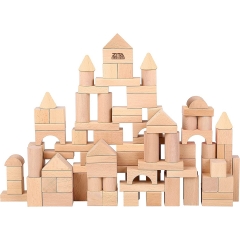 ZITA ELEMENT Kids Wooden Building Blocks Set - 100 Pcs - Natural Beech Wood - Stacking Blocks with Gift Storage Container