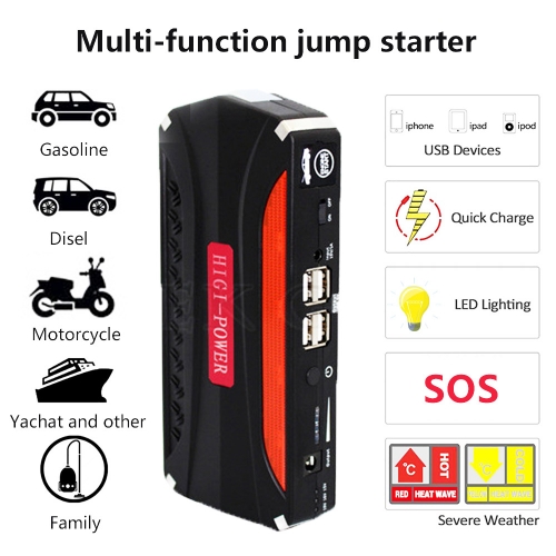 GKFLY Multi-Function Mini Portable Emergency Battery Charger Car Jump Starter High Capacity Booster Power Bank Starting Device Cables