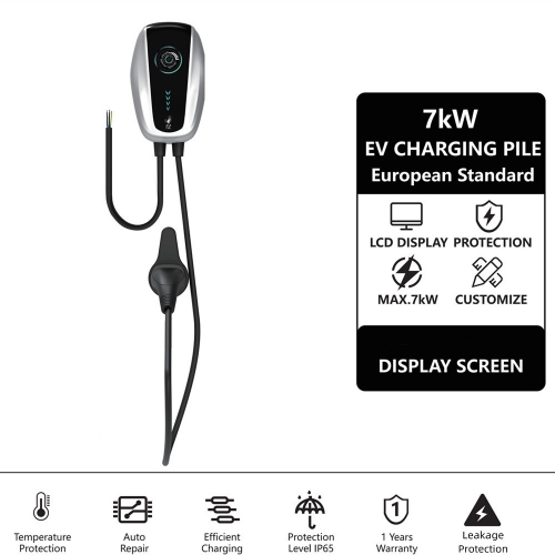 GKFLY EV Charger Wallmounted Charging Station EVSE Wallbox 7KW 32A Type1  SAE J1772 Cable for Electrical Car LED Display Cable Swipe Card