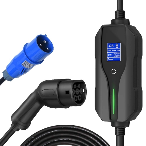 32A 7KW Electric Car Fast EV Charger Type 2 IEC 62196-2 Portable EV EVSE Charging Station 5M Cable