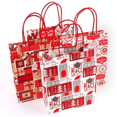 Christmas Branded Bags Custom Print Handle Gift Shopping Kraft Paper Bag