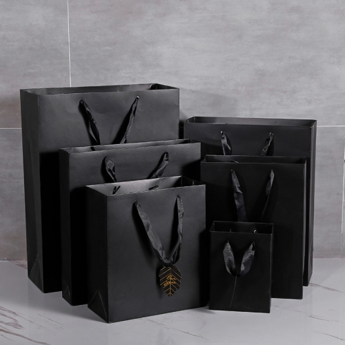 Wholesale Custom Bags Gift Glossy Flat Design Logo Boutique Black Paper Bag