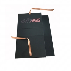 Black Gift Box with Ribbon Printed Paper Magnetic Folding Custom Flat Logo Packaging Boxes Design
