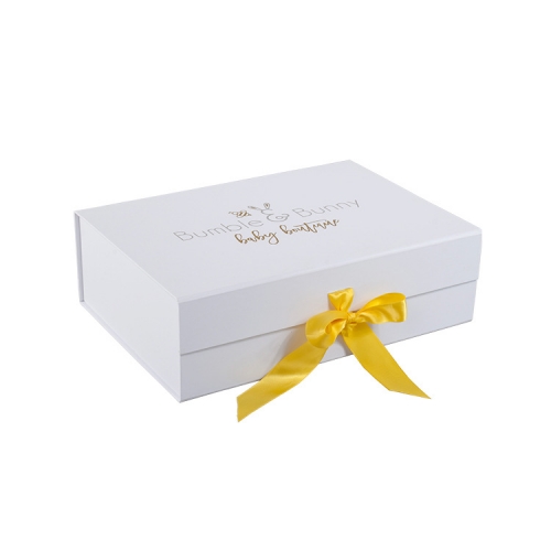 Custom Printed Boxes White Magnetic Gift Cardboard Folding Ribbon Box Packaging With Logo