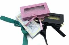 Pink Lash with Ribbon Glitter Empty Square Marble Private Label Eyelash Packaging Box Custom
