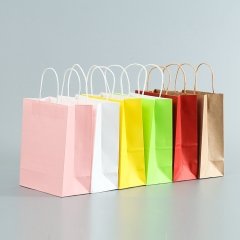 Color Bag Retail Flat Handle Kraft Printed Custom Logo Takeaway Plain Gift Paper Bags