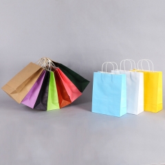 Color Bag Retail Flat Handle Kraft Printed Custom Logo Takeaway Plain Gift Paper Bags
