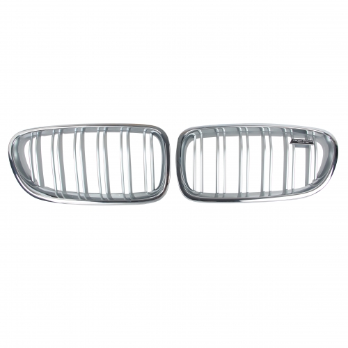 für BMW 5er F10 F11 Nieren Grill Kühlergrill CHROM SILBER Doppelsteg + M5 Emblem