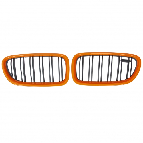 für BMW 5er F10 F11 Nieren Grill Kühlergrill ORANGE SCHWARZ Doppelsteg M5 Emblem