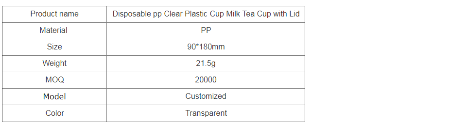 Disposable pp Clear Plastic Cup Milk Tea Cup with Lid
