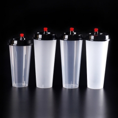 700ml /24oz clear round disposable plastic microwave safe milk tea / juice cup with lid to go supplier
