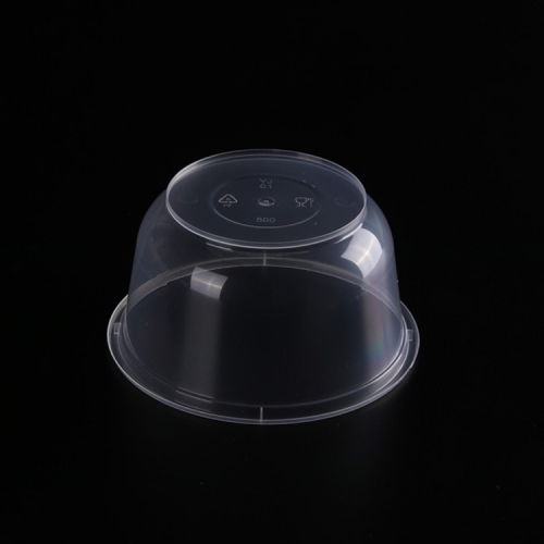 透明圆形950ml定制印刷一次性PP塑料带盖沙拉面汤饭碗带盖透明微波炉碗
