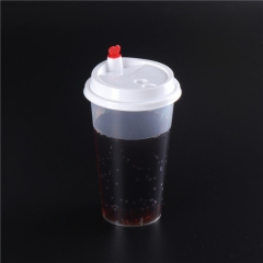 600ml透明一次性塑料茶杯带圆顶盖的果汁杯定制设计印刷批发